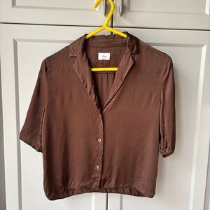 Brown Satin Button Down Blouse